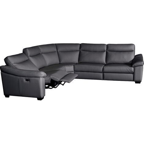 Canapé d'angle double relax en 100% tout cuir épais de luxe italien avec 2 relax électrique, 6/7 places, DAKOTA, anthracite
