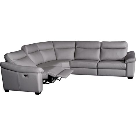 Canapé d'angle double relax en 100% tout cuir épais de luxe italien avec 2 relax électrique, 6/7 places, DAKOTA, gris clair