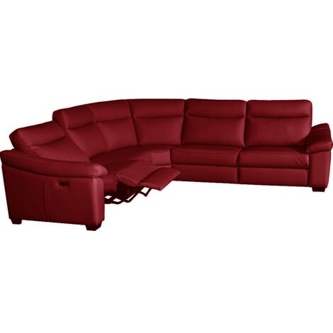 Canapé d'angle double relax en 100% tout cuir épais de luxe italien avec 2 relax électrique, 6/7 places, DAKOTA, rouge foncé