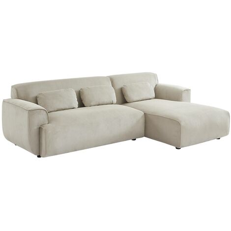 Canapé d'angle droit. 2 à 3 places. velours côtelé beige. Wallas L 196 x P 151 / 91 / x H 73cm
