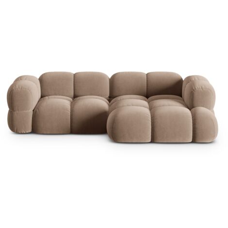 Canapé d'angle droit 3 places en velours beige foncé