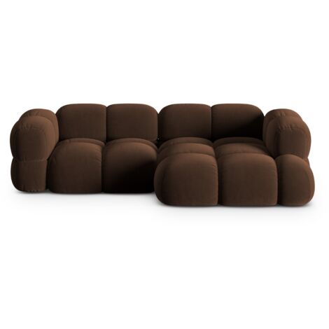 Canapé d'angle droit 3 places en velours chocolat