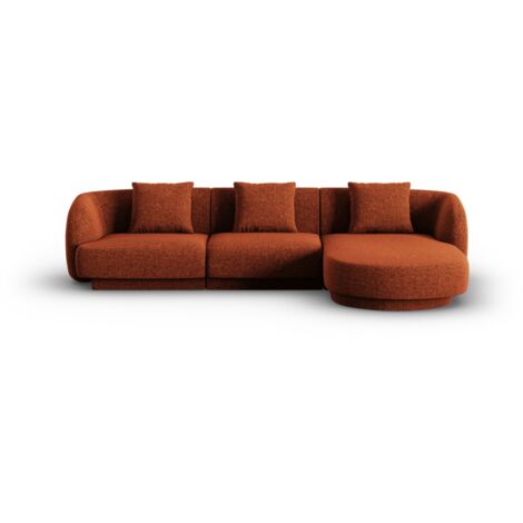 Canapé d'angle droit 4 places en chenille terracotta