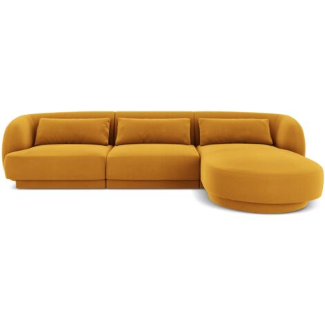 Canapé d'angle droit 4 places en velours jaune
