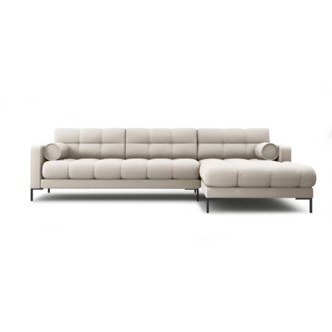 Canapé d'angle droit 5 places en tissu structurel beige