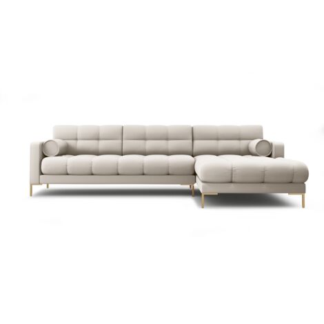 Canapé d'angle droit 5 places en tissu structurel beige