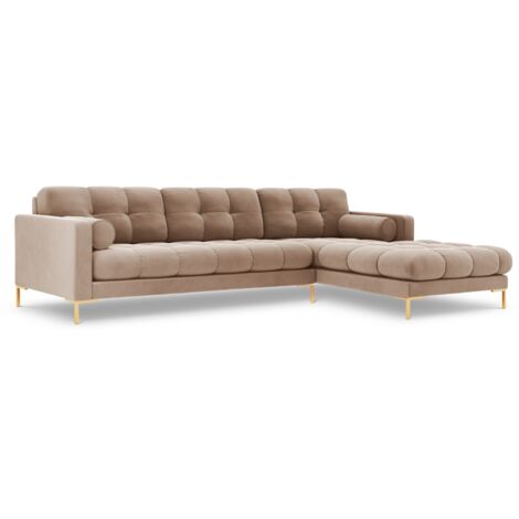 Canapé d'angle droit 5 places en velours beige