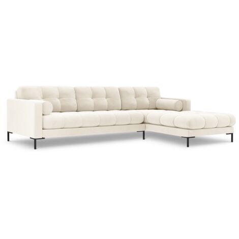 Canapé d'angle droit 5 places en velours beige clair