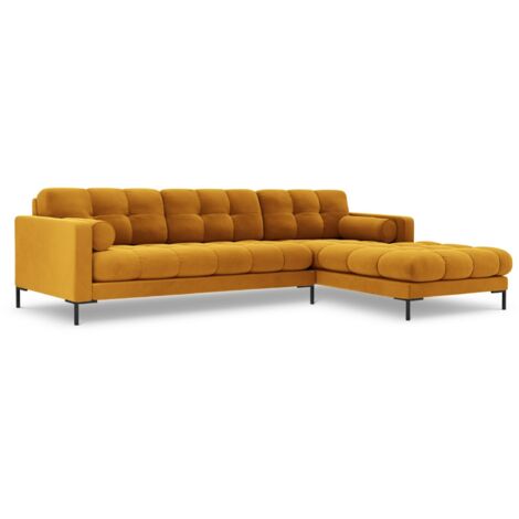 Canapé d'angle droit 5 places en velours jaune