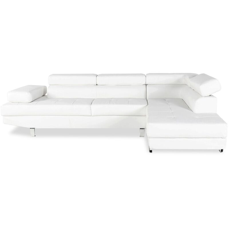 Intensedeco - Canapé d'angle droit avec têtières relevables Charly Blanc