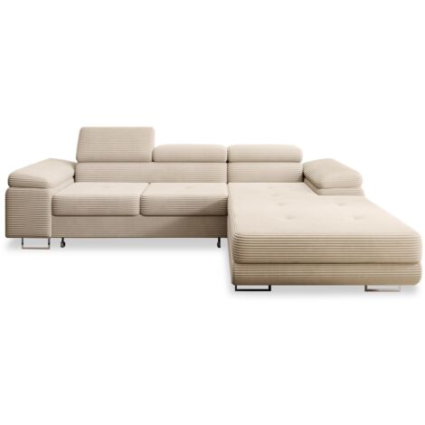 Canapé d'angle droit convertible Alphonso velours côtelé Beige
