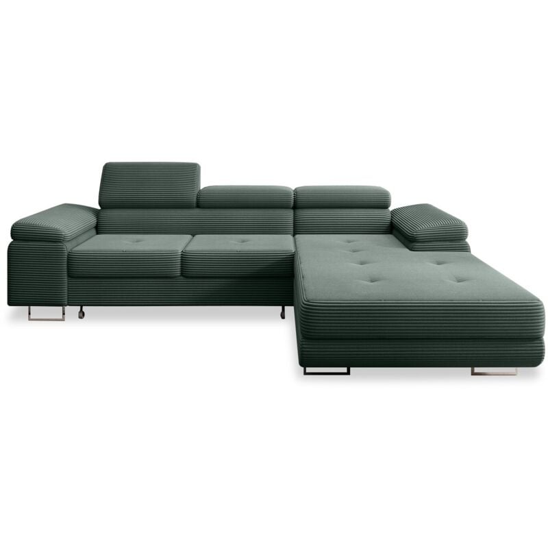 Intensedeco - Canapé d'angle droit convertible Alphonso velours côtelé Vert