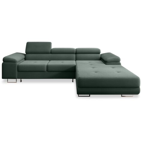 Canapé d'angle droit convertible Alphonso velours côtelé Vert