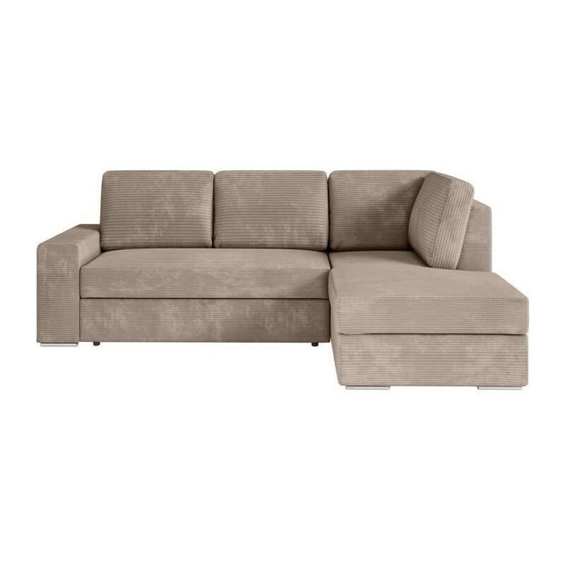Loungitude - Canapé d'angle droit convertible artemis 4 places - Velours côtelé greige - L246 x P174 x H96 cm