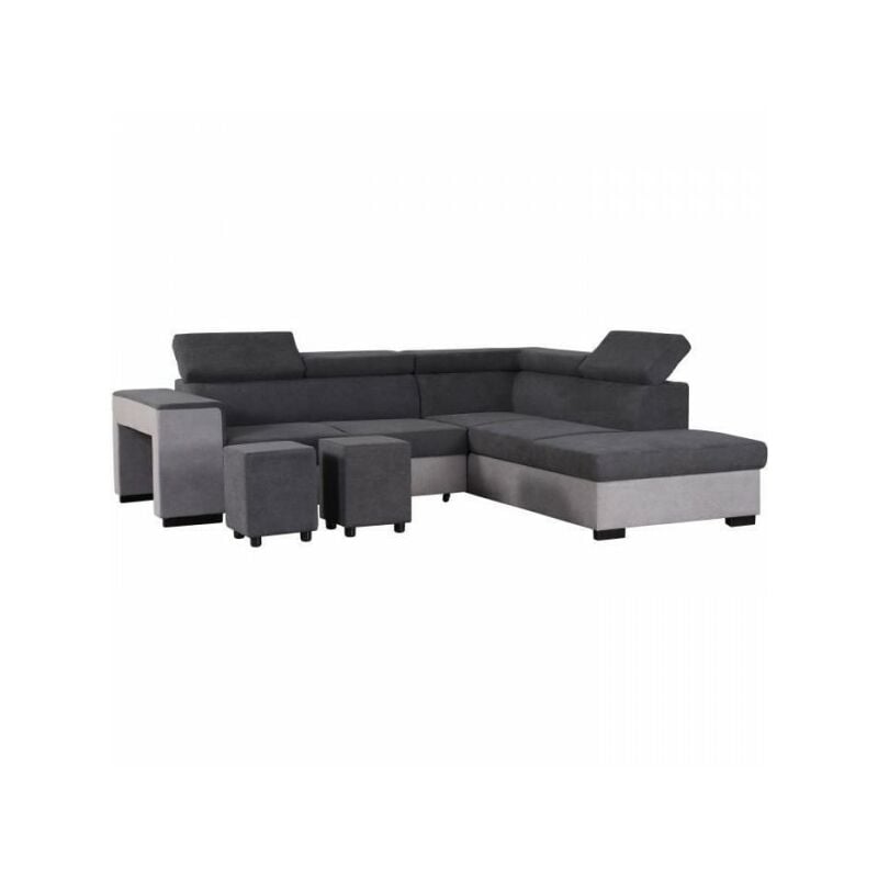 Canapé d'angle droit convertible + coffre 5 places - Tissu gris - l 271 x p 220 x h 77 cm - armstrong - Fabriqué en Ukraine
