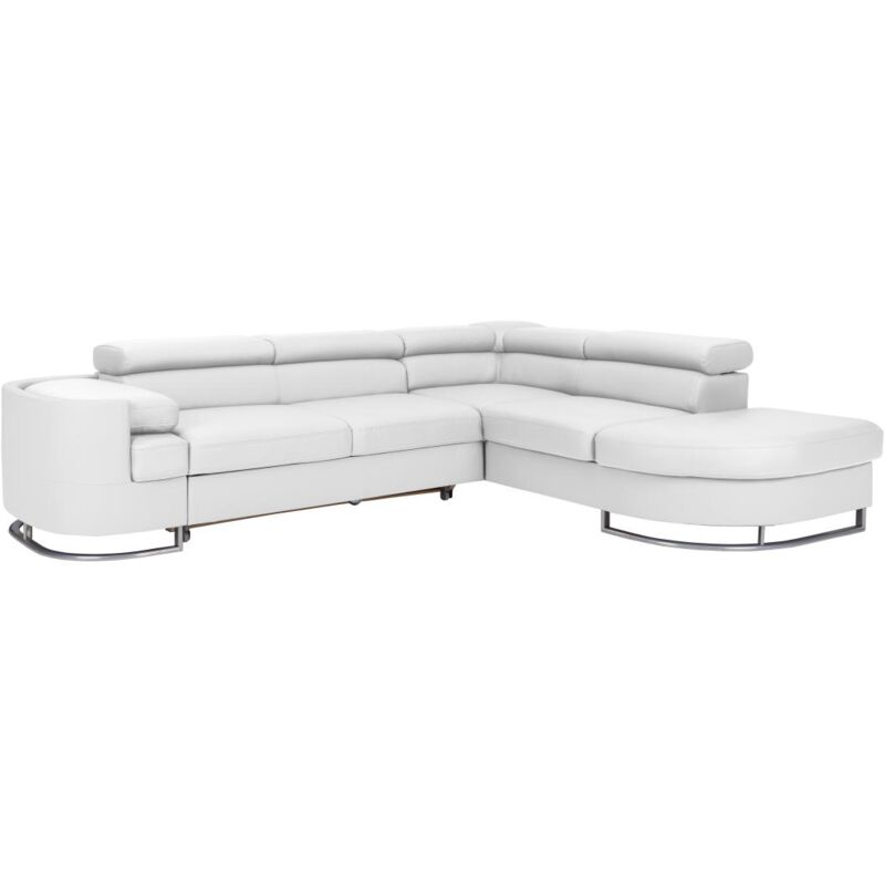 Vente-unique - Canapé d'angle droit convertible en simili blanc mysen ii
