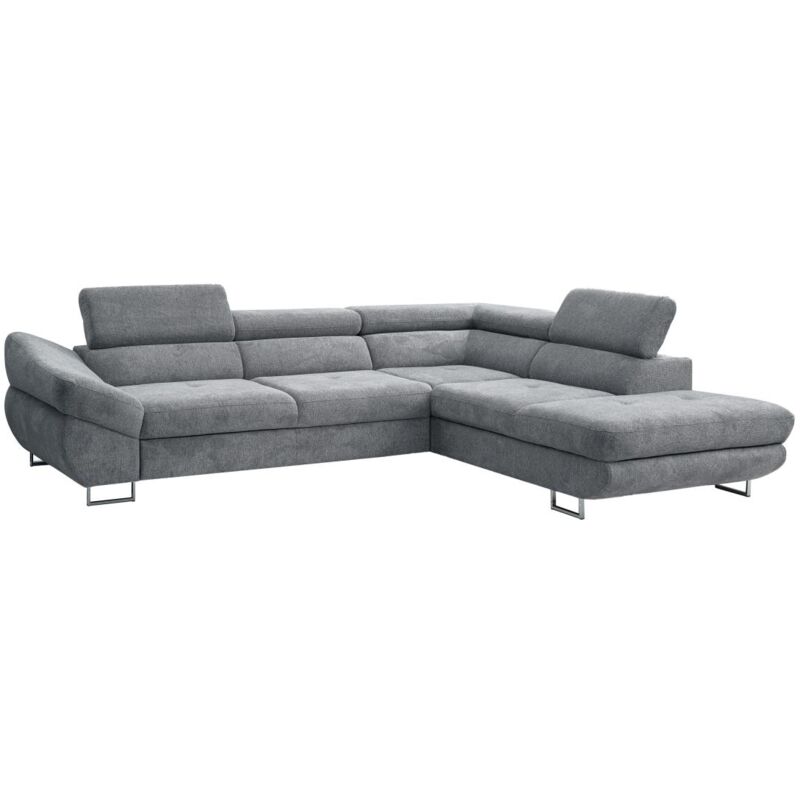 Vente-unique - Canapé d'angle droit convertible en tissu texturé gris dalias