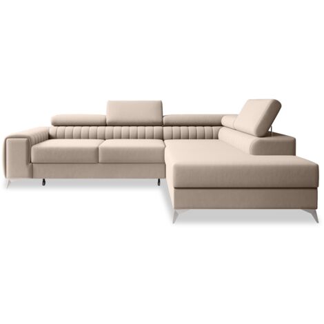 Canapé d'angle droit convertible Isaac Velours Beige