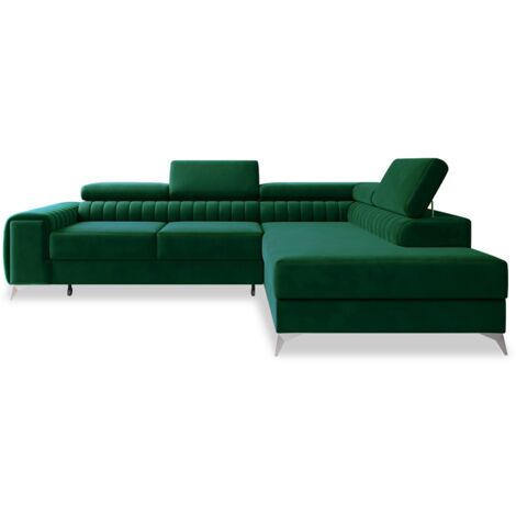 Canapé d'angle droit convertible Isaac Velours Vert