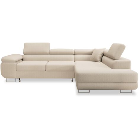 Canapé d'angle droit convertible Marius bouclette Beige