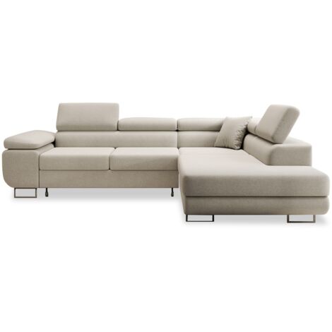 Canapé d'angle droit convertible Marius tissu Beige