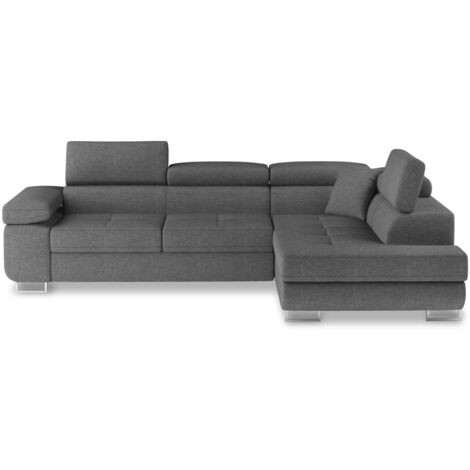 Canapé d'angle droit convertible Marius tissu Gris