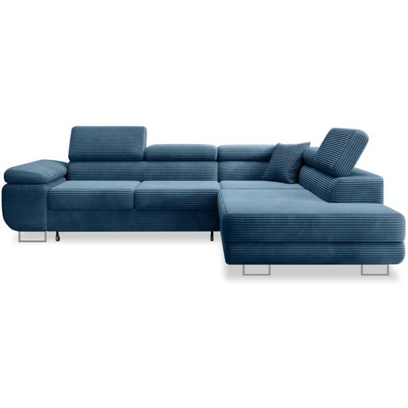 Canapé d'angle droit convertible Marius velours côtelé Bleu