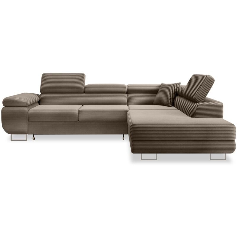 Intensedeco - Canapé d'angle droit convertible Marius velours côtelé Taupe