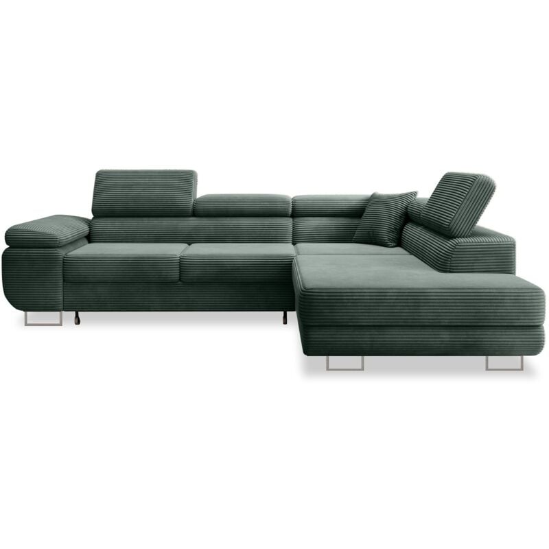 Intensedeco - Canapé d'angle droit convertible Marius velours côtelé Vert