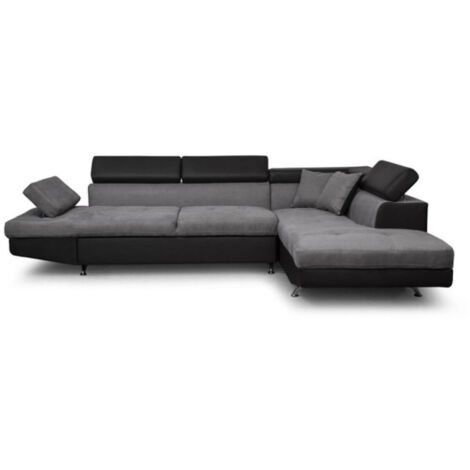 Canapé d'Angle Droit Convertible Microfibre "Noma" 271cm Gris & Noir