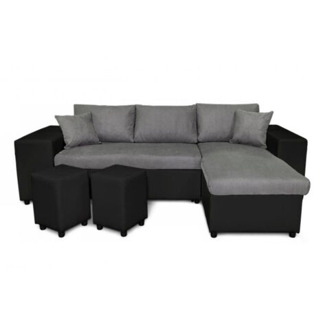 Canapé d'Angle Droit Convertible Niche à Gauche "Torino" 254cm Gris & Noir
