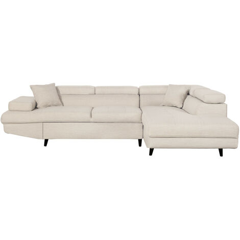 Canapé d'angle droit convertible RIO Scandinave avec coffre en tissu - Beige, Pieds noir