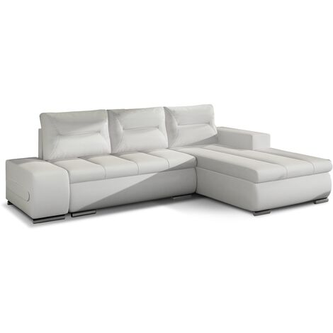 Canapé d'angle droit convertible simili cuir blanc Waker 275cm