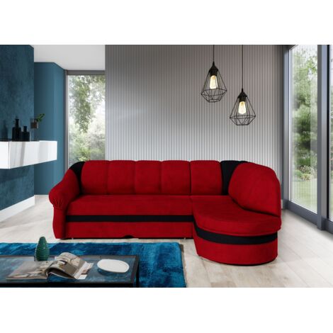 Canapé d'angle droit convertible tissu rouge et noir Sundy 250cm