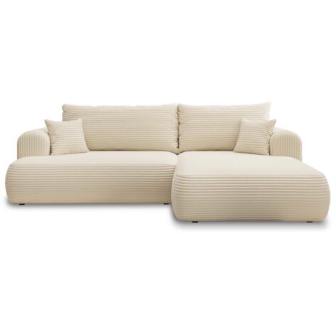 Canapé d'angle droit convertible Velaro velours côtelé Beige