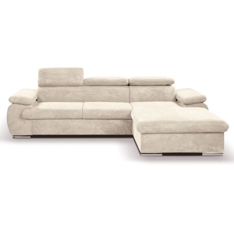 CASA BAOLI Canapé d'angle droit convertible velours côtelé beige avec têtières - KOST