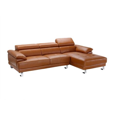 Canapé d'angle droit en cuir premium camel EXCELSIORA