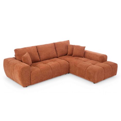 Canapé d'angle droit en tissu 3 places terracotta