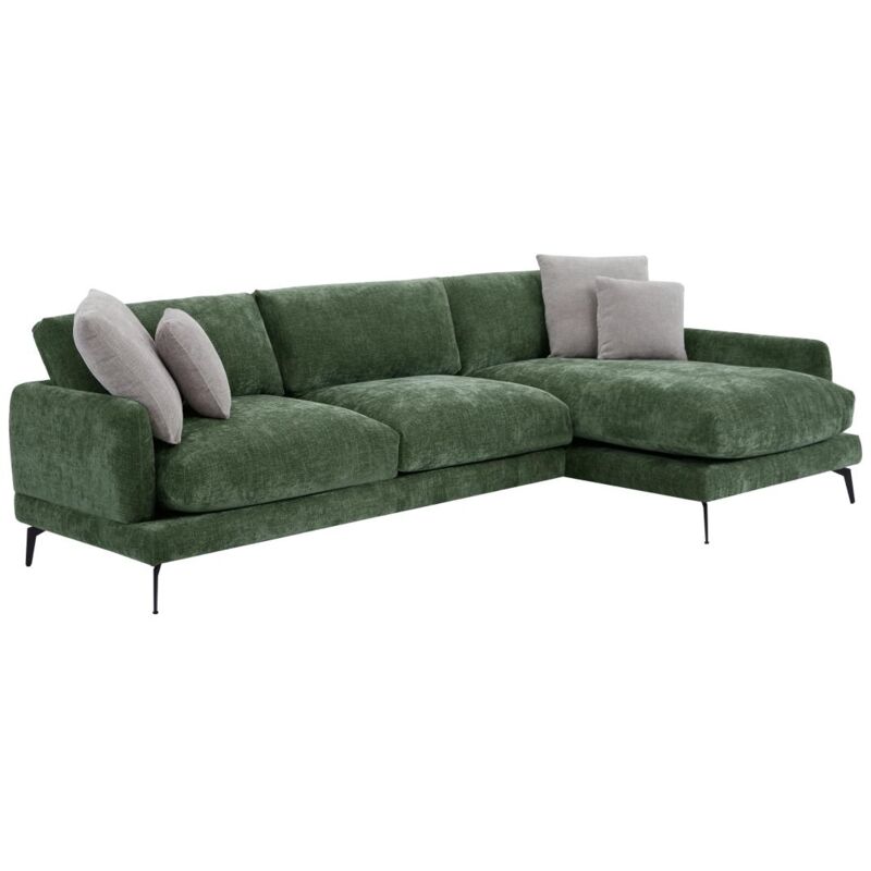 Vente-unique - Canapé d'angle droit en tissu texturé vert rocalta