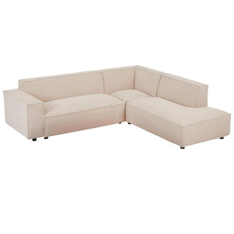 Pascal Morabito - Grand canapé d'angle droit en velours côtelé beige borore de