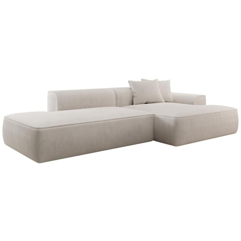 Canapé d'angle droit en velours côtelé beige ERYNEL