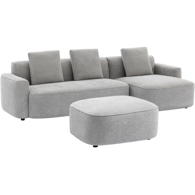 Vente-unique - Canapé d'angle droit et pouf en tissu texturé gris pomiango