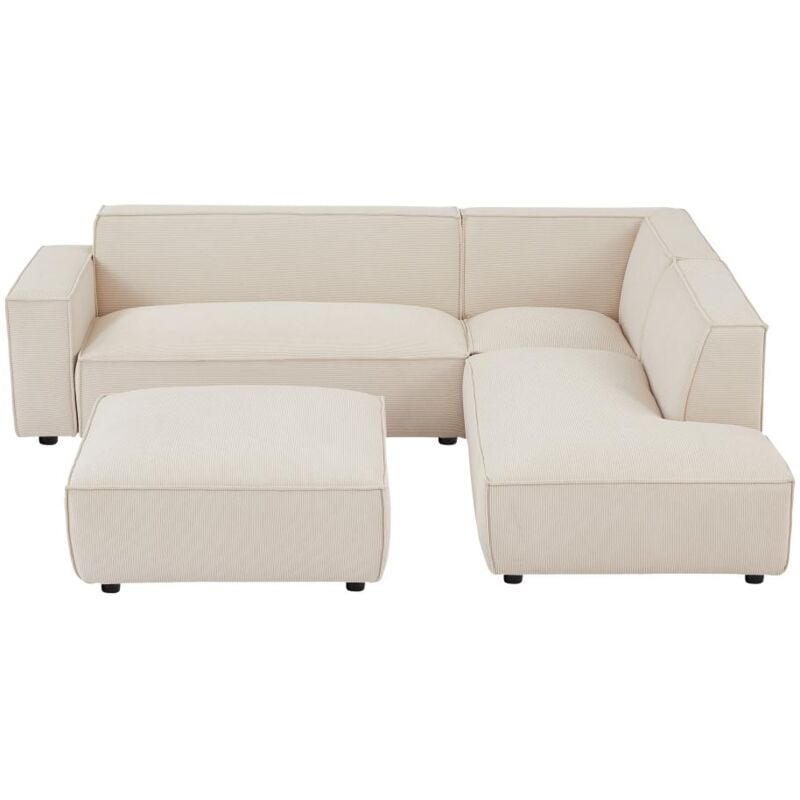 Pascal Morabito - Grand canapé d'angle droit et pouf en velours côtelé beige borore de