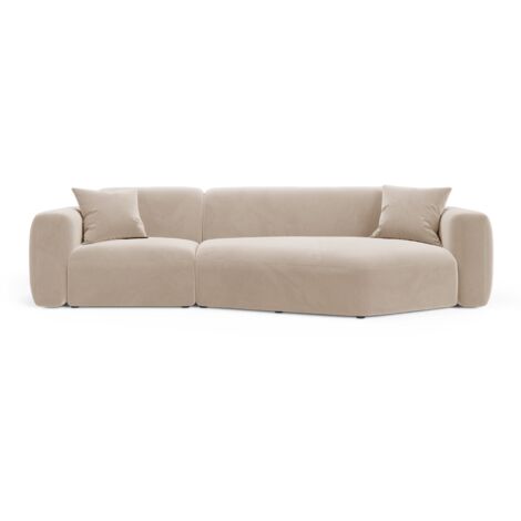 Canapé d'angle droit modulable 3 places en velours beige