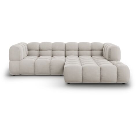 Canapé d'angle droit modulable 3 places en velours beige clair