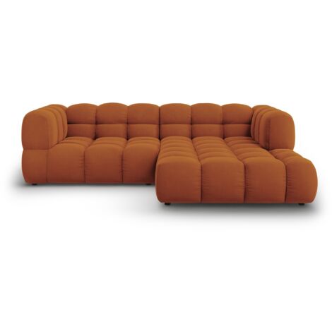 Canapé d'angle droit modulable 3 places en velours terracotta