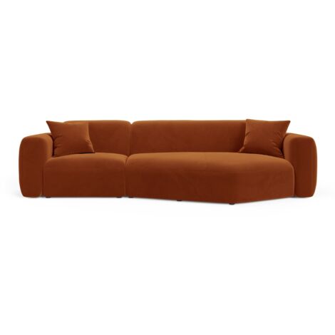 Canapé d'angle droit modulable 3 places en velours terracotta
