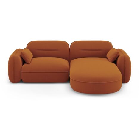 Canapé d'angle droit modulable 3 places en velours terracotta