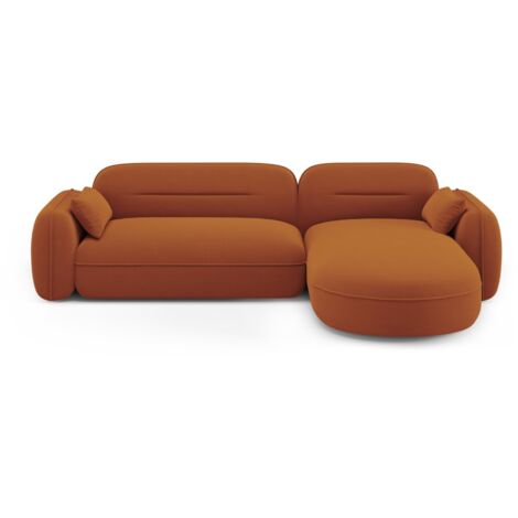 Canapé d'angle droit modulable 4 places en velours terracotta