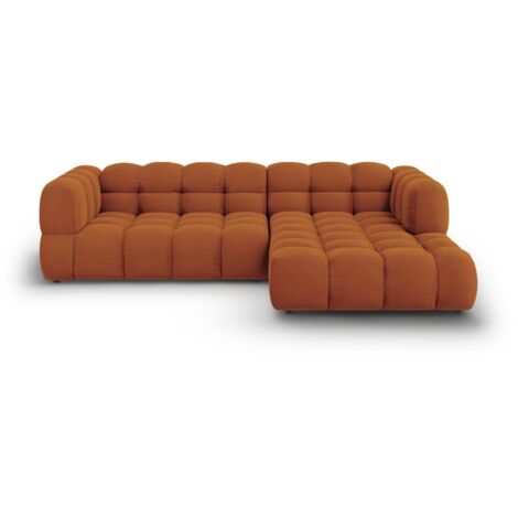 Canapé d'angle droit modulable 4 places en velours terracotta